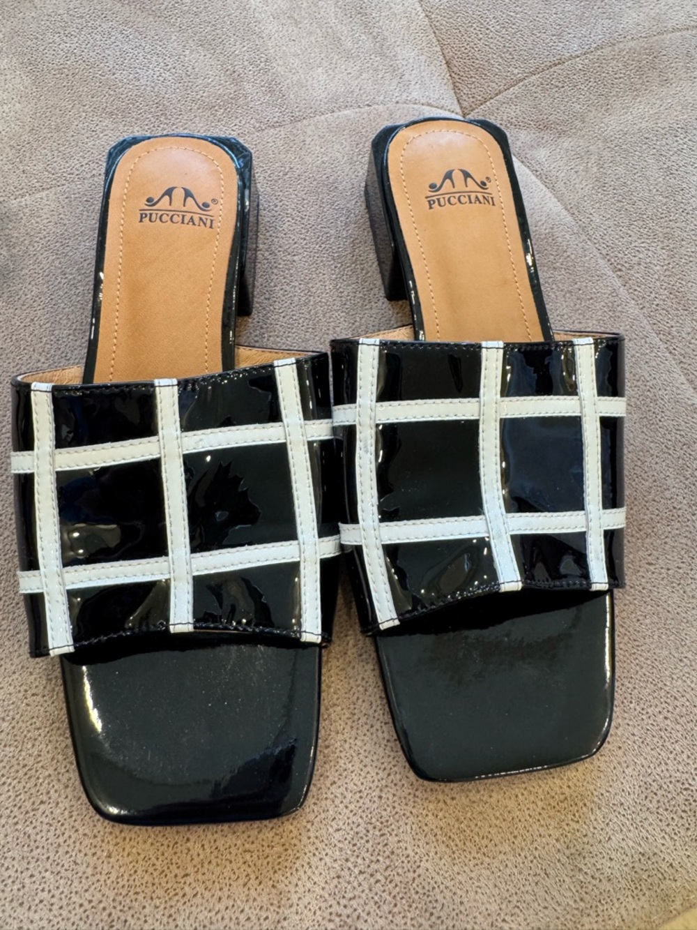 Black & White Patent Slide Mules